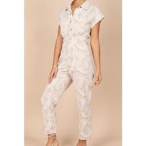 Petal & Pup NWT Beige Print Etosha Button Up Jumpsuit Size M